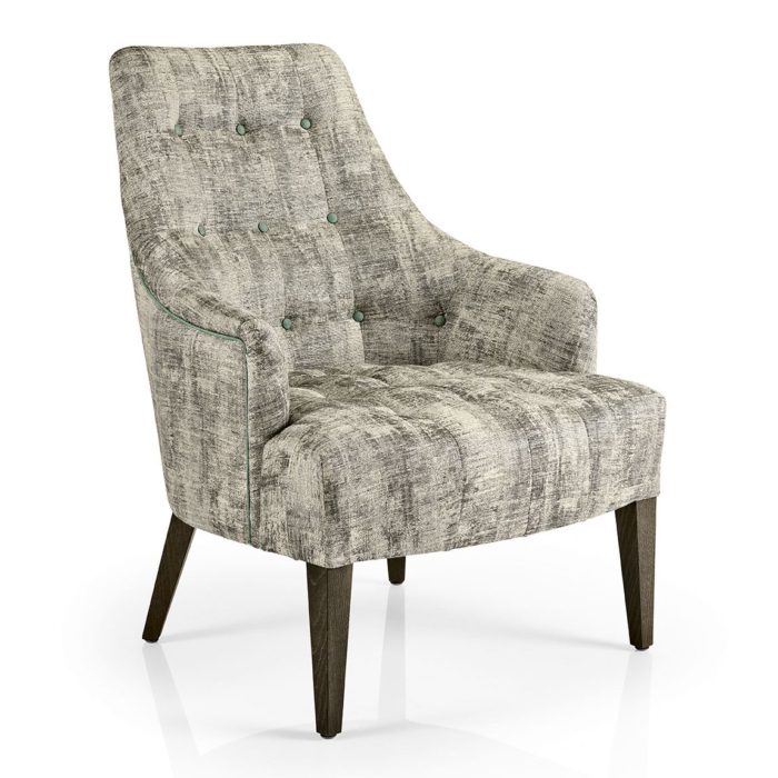 front view of hanna lounge armchair with buttoned inner back