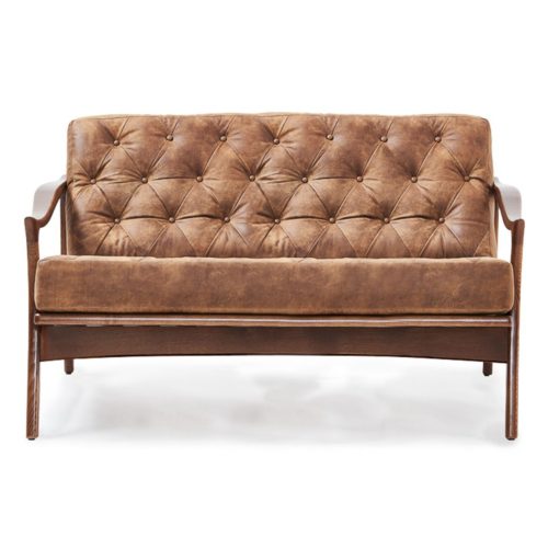 retro style sofa with wooden frame and buttoned inner back