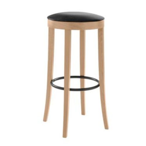 circular bar stool with upholstered seat and metal footrest