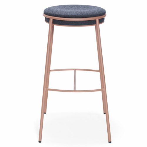 main view of eman stool with upholstered seat and metal legs